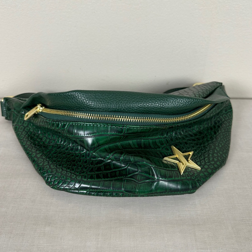 Jeffree Star Women's Fanny Pack Green Croc Embossed Star Logo Gold Hardware